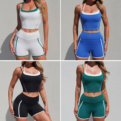 健身運動速乾百搭裸感吊帶掛脖美背瑜珈套裝兩件套