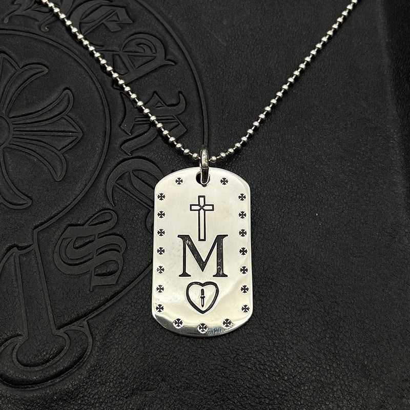 潮款泰銀復古大號軍牌吊牌項鍊合集高級感秋冬毛衣鏈十字架配飾