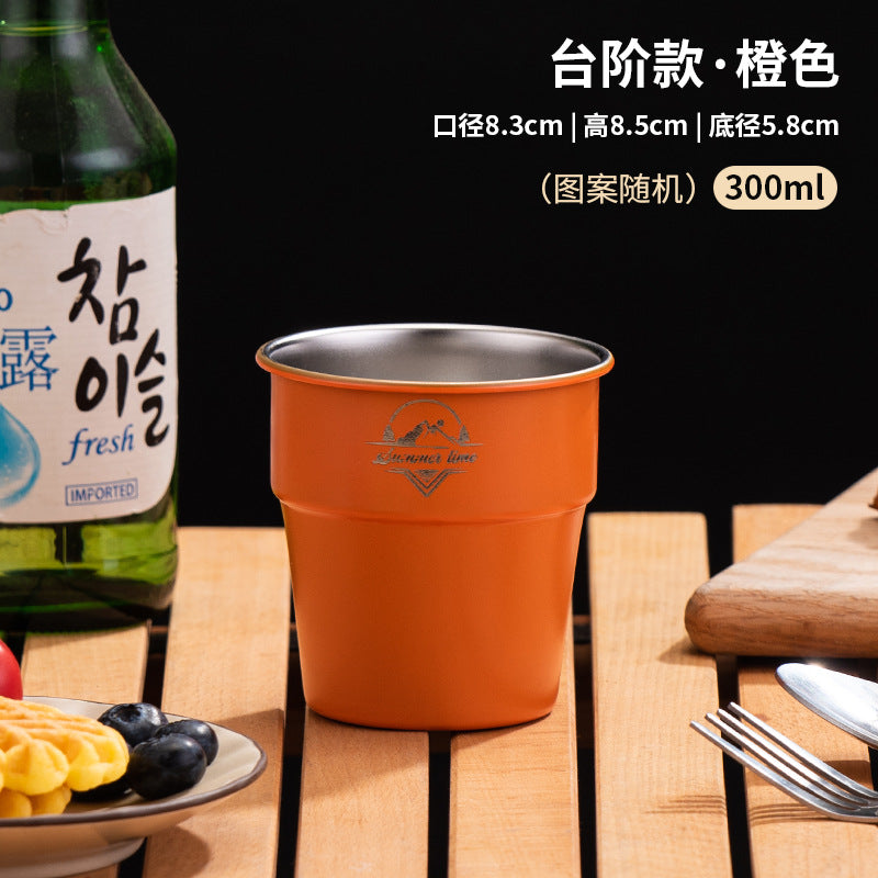 野營餐具單層咖啡304不銹鋼戶外杯子ins風簡約便攜露營杯