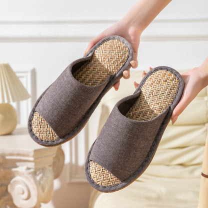 夏季室內靜音日式棉麻馬蘭草編織藤編藤草竹編涼拖鞋