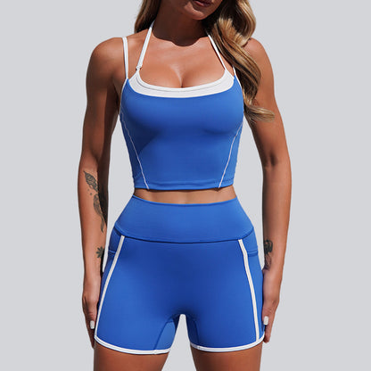 健身運動速乾百搭裸感吊帶掛脖美背瑜珈套裝兩件套