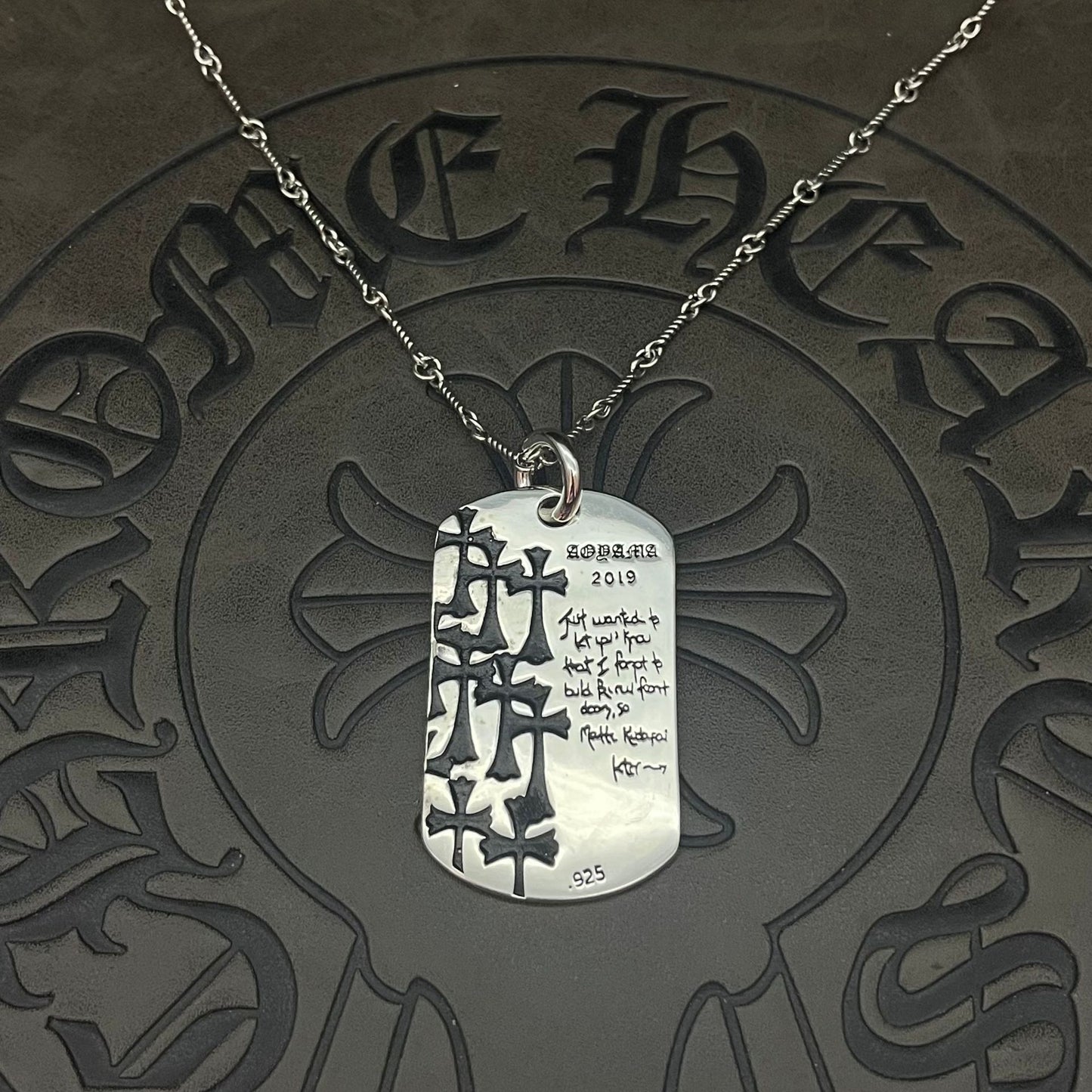 潮款泰銀復古大號軍牌吊牌項鍊合集高級感秋冬毛衣鏈十字架配飾