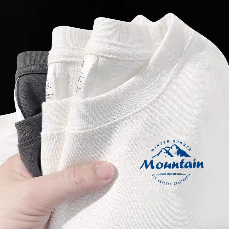 夏季純棉短袖t卹寬鬆透氣小印花打底衫潮牌簡約休閒百搭T卹