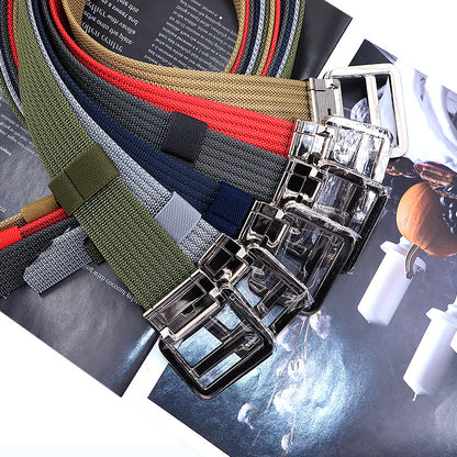 運動戶外編織帆布尼龍戰術合金雙環扣腰帶