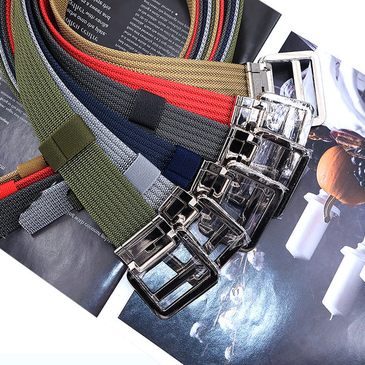 運動戶外編織帆布尼龍戰術合金雙環扣腰帶