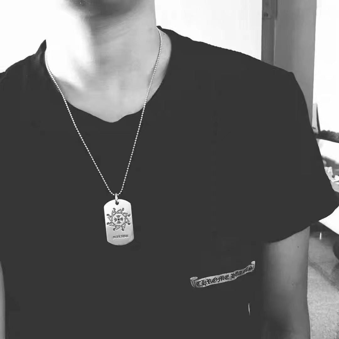 潮款大號太陽花軍牌吊墜項鍊歐美男女款泰銀毛衣鏈朋克