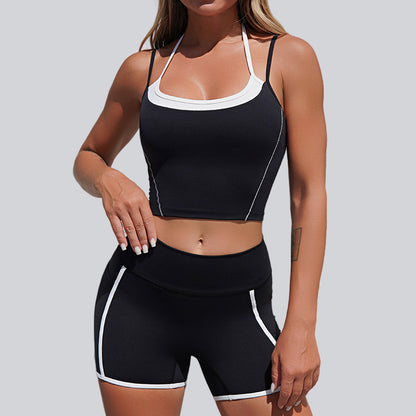 健身運動速乾百搭裸感吊帶掛脖美背瑜珈套裝兩件套