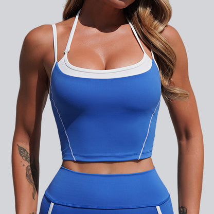 健身運動速乾百搭裸感吊帶掛脖美背瑜珈套裝兩件套