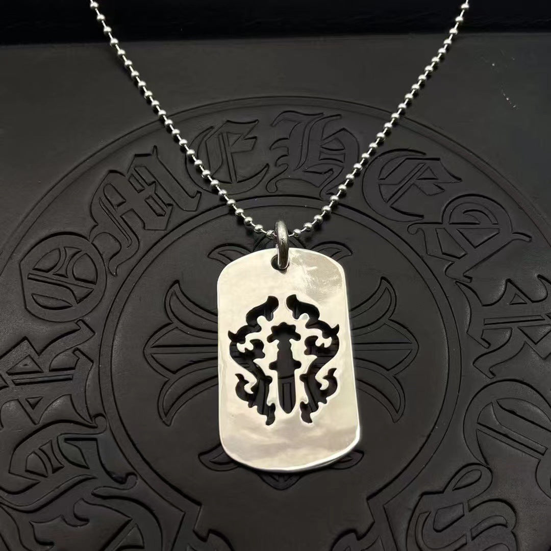 潮款泰銀復古大號軍牌吊牌項鍊合集高級感秋冬毛衣鏈十字架配飾