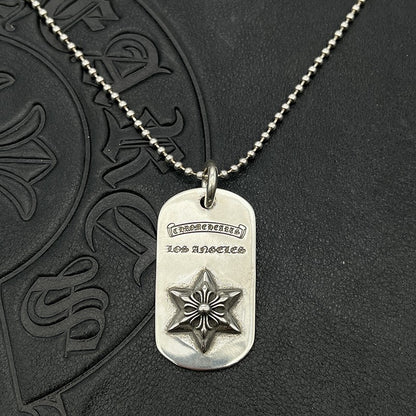 潮款泰銀復古吊牌六芒星項鍊銘牌軍牌藤蔓圖騰毛衣鏈