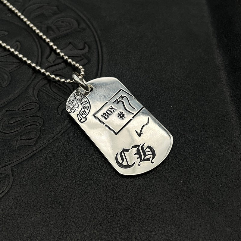 朋克嘻哈泰銀復古多十字架吊牌項鍊軍牌銘牌毛衣鏈高級感秋冬