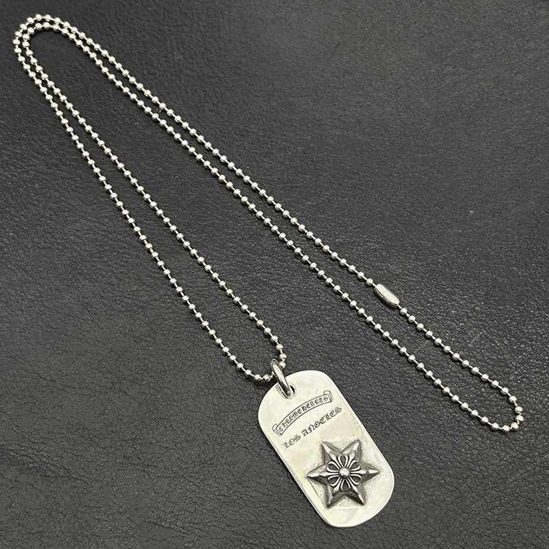 潮款泰銀復古吊牌六芒星項鍊銘牌軍牌藤蔓圖騰毛衣鏈