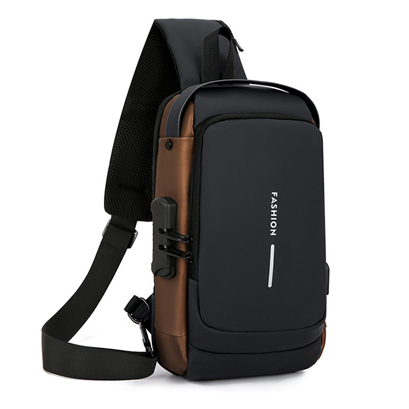 胸包男士背包USB充電背包單肩胸前包通勤背包防潑水斜跨胸包