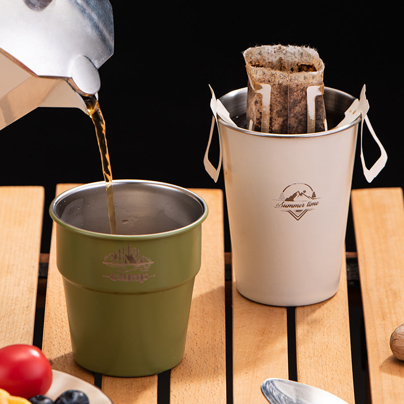 野營餐具單層咖啡304不銹鋼戶外杯子ins風簡約便攜露營杯