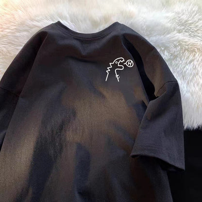 夏季純棉短袖t卹寬鬆透氣小印花打底衫潮牌簡約休閒百搭T卹