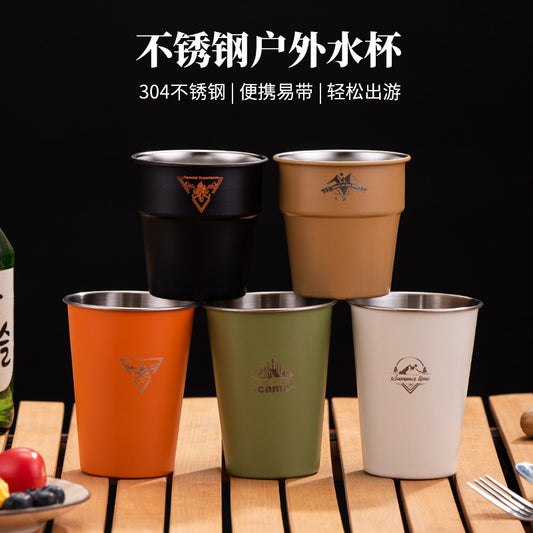 野營餐具單層咖啡304不銹鋼戶外杯子ins風簡約便攜露營杯