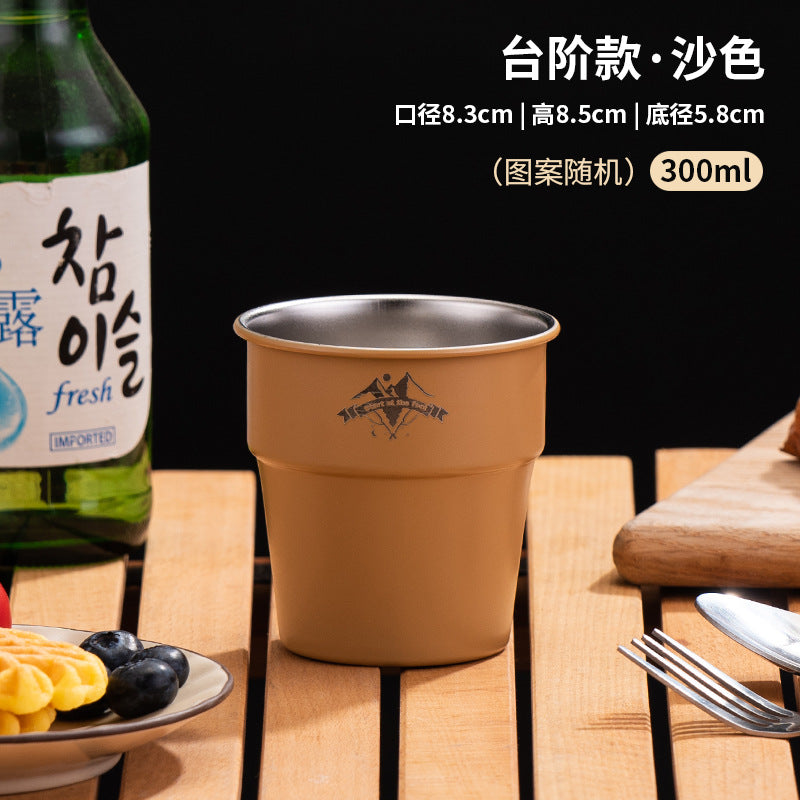 野營餐具單層咖啡304不銹鋼戶外杯子ins風簡約便攜露營杯